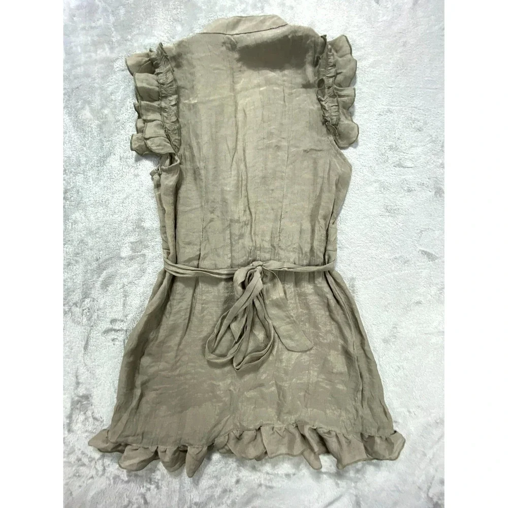 Body Central Mini Dress Womens Olive Pleated Ruffled Sleeves V-Neck Tie Waist - Picture 7 of 8